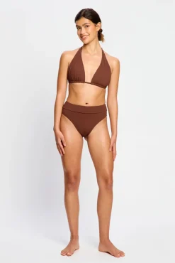Cueca de biquíni menstrual cintura alta fluxo moderado chocolate