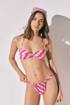 Cueca de biquíni riscas vermelho roxo efeito U
