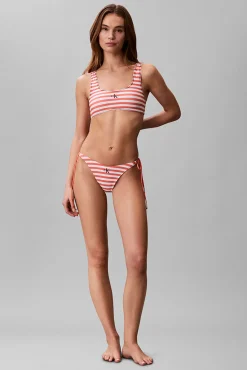 Cueca de biquíni às riscas com laçada