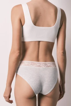 Cueca larga em algodão com renda cinza
