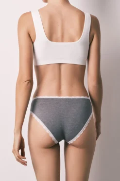 Cueca larga em algodão com renda cinza