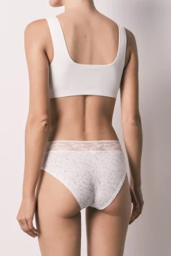 Cueca larga em algodão com renda estampada floral