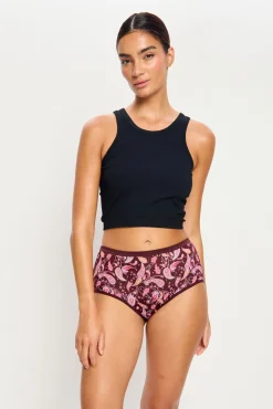Cueca menstrual cintura alta em bambu fluxo abundante vermelho