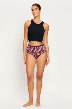Cueca menstrual cintura alta em bambu fluxo abundante vermelho