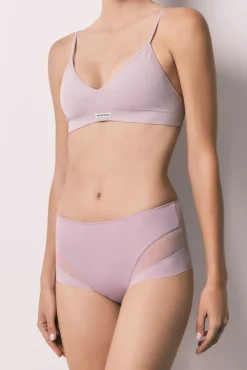 Cueca modeladora cintura alta em mesh lilás