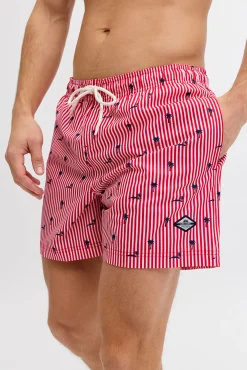 Fato de banho estampado às riscas com logo