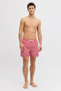 Fato de banho estampado às riscas com logo