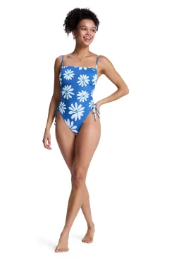 Fato de banho ajustável com laços e estampado de flores