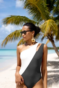 Fato de banho assimétrico bicolor