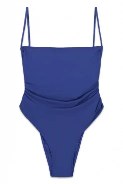 Fato de banho com franzido lateral azul