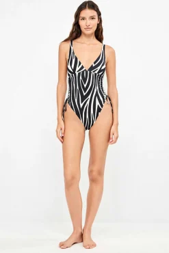 Fato de banho decote pronunciado estampado zebra