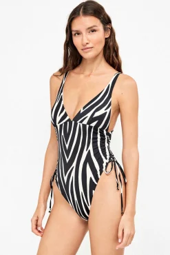 Fato de banho decote pronunciado estampado zebra