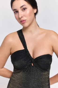 Fato de banho em nylon brilhante de um ombro