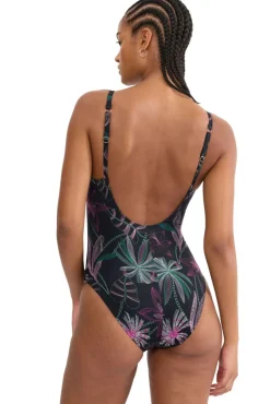 Fato de banho franzido com detalhe no decote tropical
