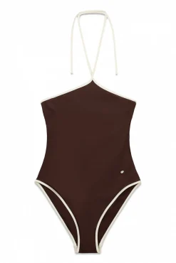 Fato de banho modelador halter castanho