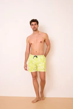 Fato de banho para homem estampado de folhas de lima