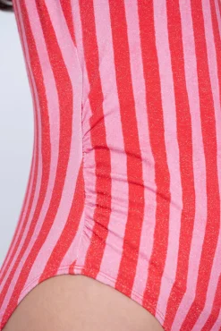 Fato de banho pré-mamã em lurex estampado às riscas