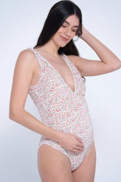 Fato de banho pré-mamã florido com folhos