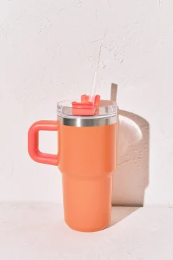 Garrafa em aço inoxidável com alça laranja