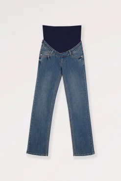 Jeans pré-mamã retas barriga alta
