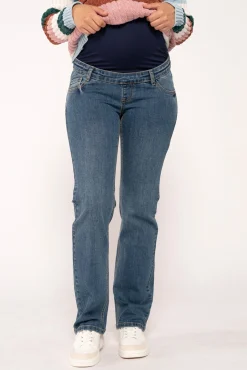Jeans pré-mamã retas barriga alta