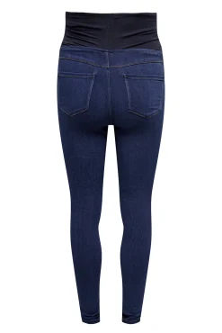 Jeans skinny para maternidade com barriga alta.