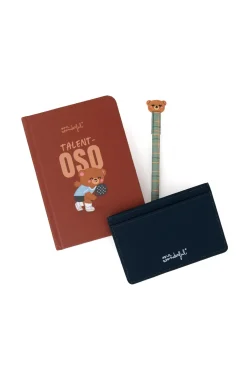 Kit de caderno A6 + porta-cartões + caneta apagável Bo-Bo Urso - TALENT-OSO