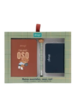 Kit de caderno A6 + porta-cartões + caneta apagável Bo-Bo Urso - TALENT-OSO