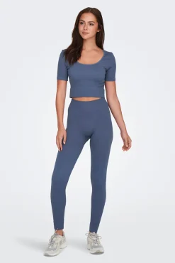 Legging canelada azul sem costura