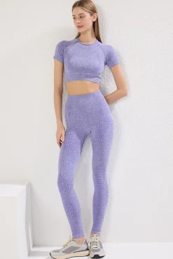 Legging desportivo comprido cintura alta mesclado