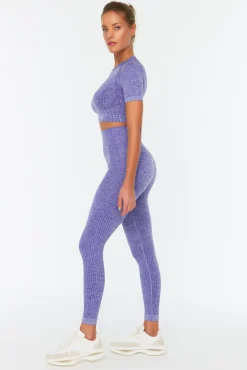 Legging desportivo comprido cintura alta mesclado