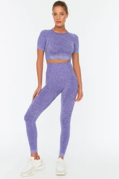 Legging desportivo comprido cintura alta mesclado