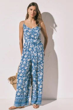 Macacão comprido de alças estampado boho