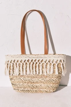 Mala média cesto de ráfia e crochet