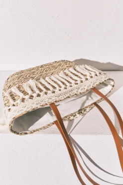 Mala média cesto de ráfia e crochet