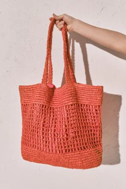 Mala tote grande em ráfia laranja