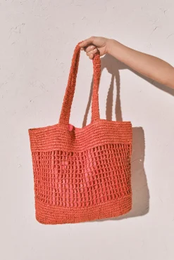 Mala tote grande em ráfia laranja