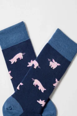 Meias altas estampado de porquinhos em algodão orgânico