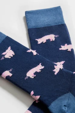 Meias altas estampado de porquinhos em algodão orgânico