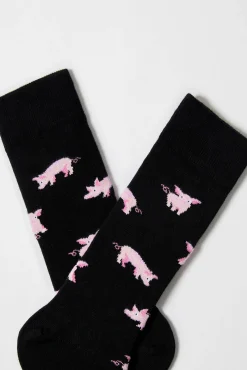 Meias altas estampado de porquinhos em algodão orgânico