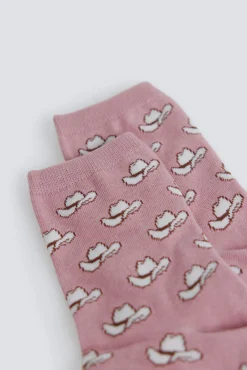 Meias compridas com estampado de chapéus