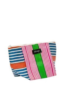 Necessaire com fecho-éclair laranja, verde e roxo