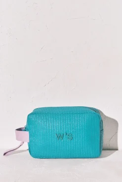 Necessaire emborrachado textura ráfia azul