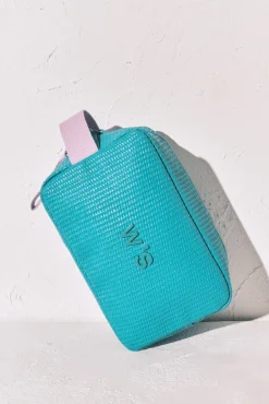 Necessaire emborrachado textura ráfia azul