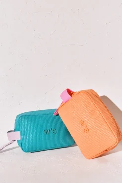 Necessaire emborrachado textura ráfia azul
