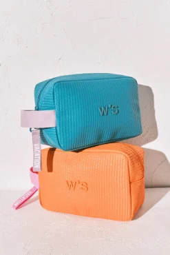 Necessaire emborrachado textura ráfia azul