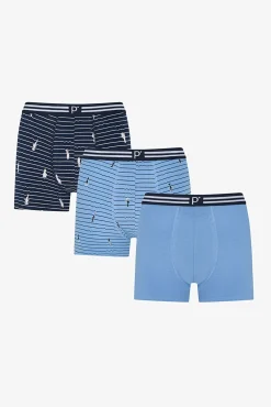 Pack 3 boxers estampados azul marinho e azul celeste