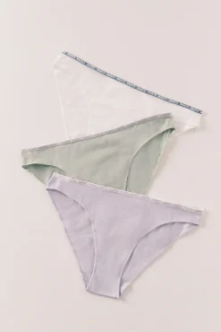 Pack 3 cuecas clássicas em algodão branco, lilás e verde