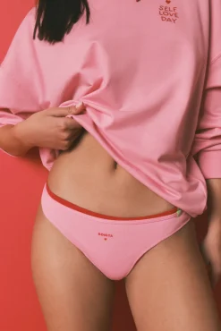 Pack 3 cuecas tanga em algodão rosa, vermelho e branco