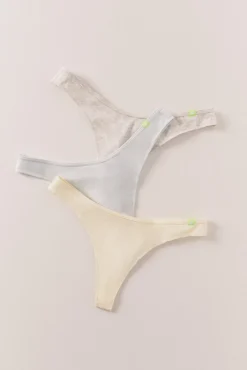 Pack 3 tangas em algodão cinzento, amarelo e azul
